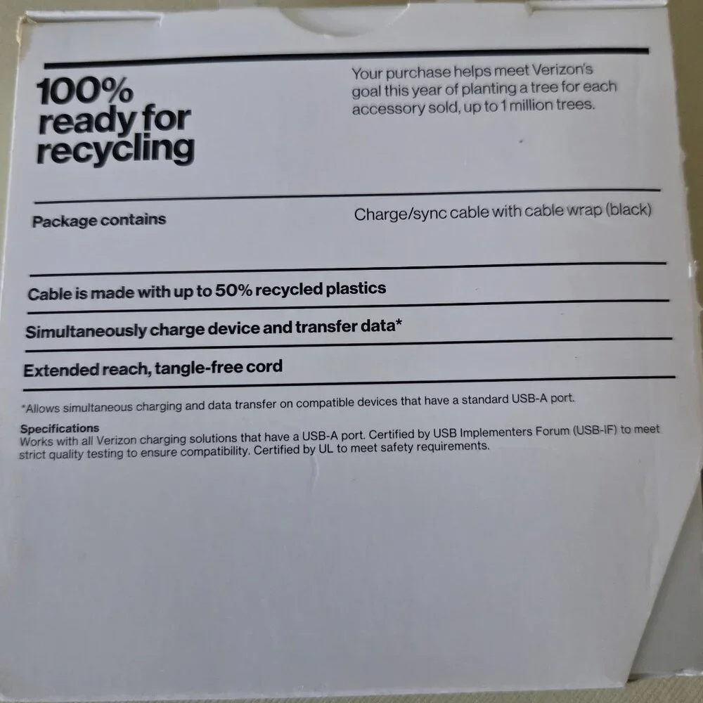 Verizon USB-C to USB (USB-A) 6' Charging Cable